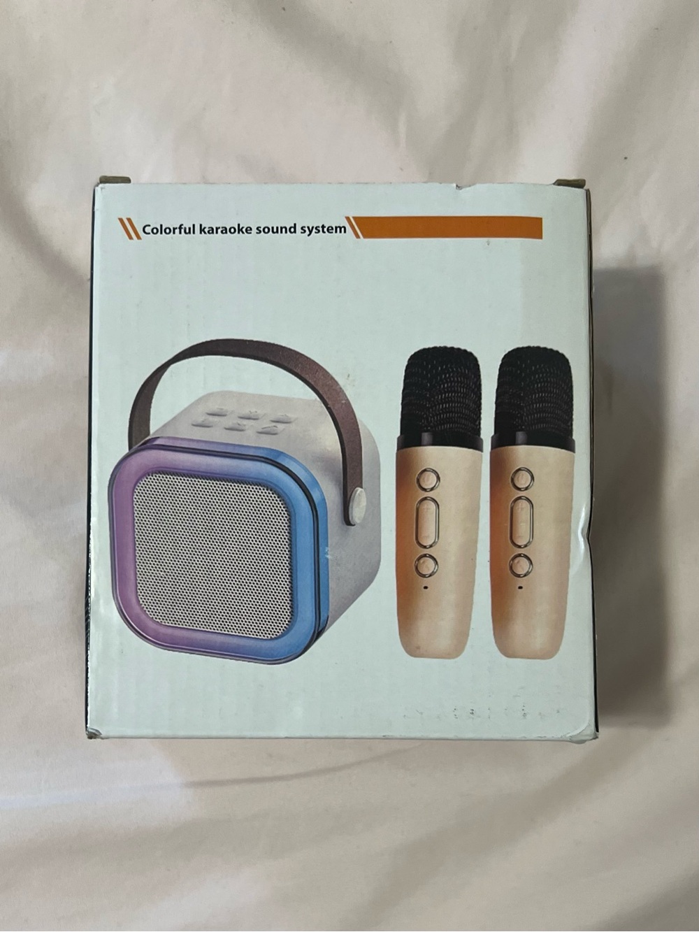 Portable Karaoke Speaker and Dual Beige Wireless Microphones